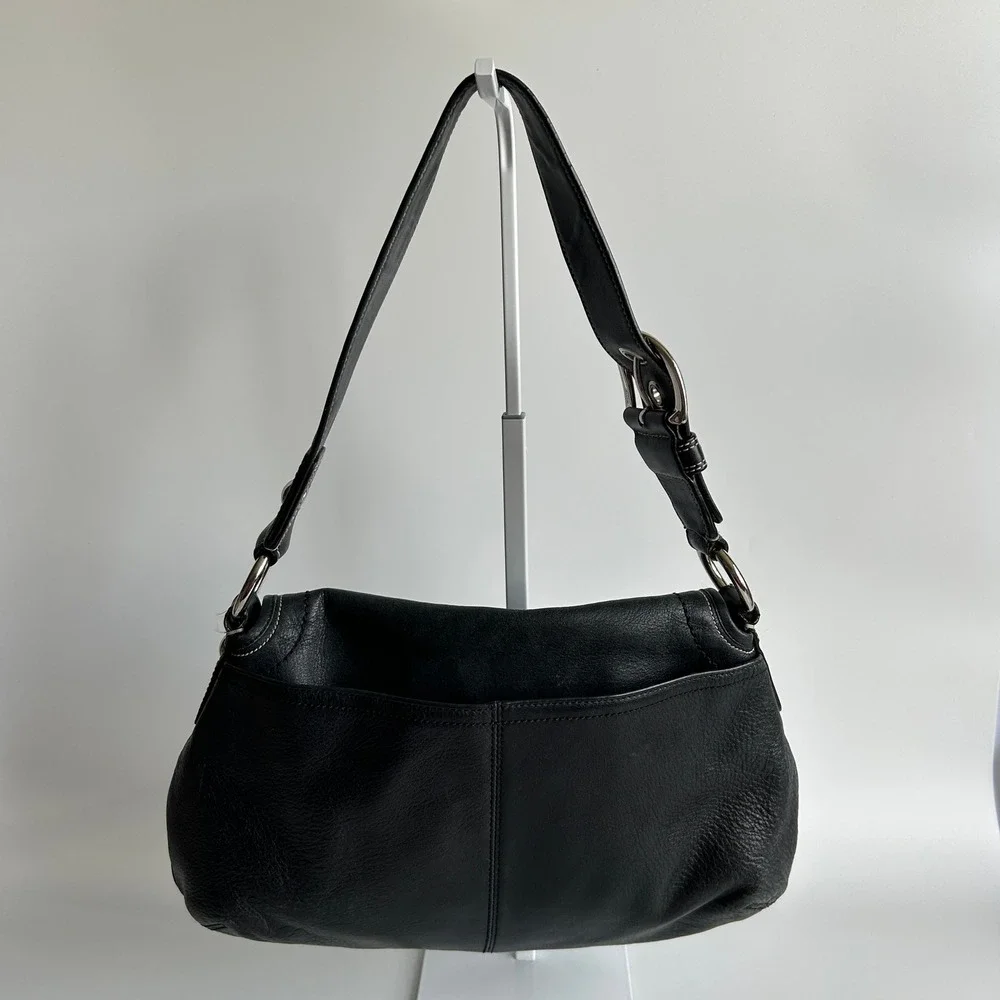 Coach Soho Pleated Flap Black Pebbled Leather Shoulder‎ Bag Good